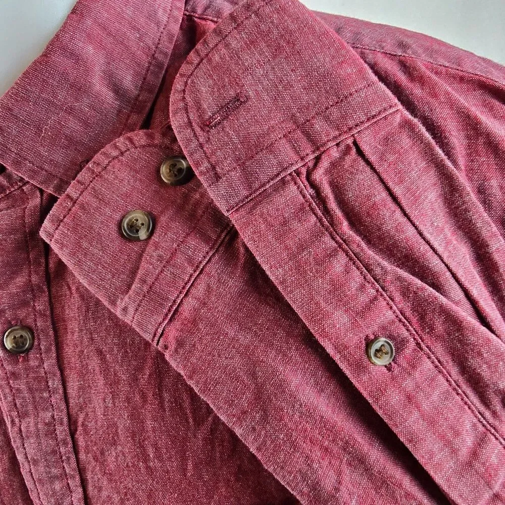 Banana Republic Shirt Men Large Red Solid Button Up Untucked Fit Chambray Preppy - Picture 5 of 9